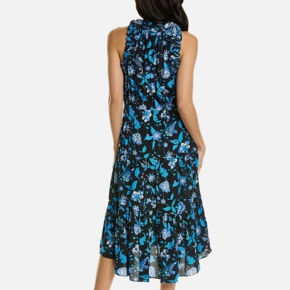 Figue Gabriella Floral-Print Paradise Batik Blue Viscose Tiered Dress NWT Size S - Picture 2 of 12